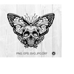 skull butterfly svg, skeleton svg, gothic sticker shirt graphic illustration, cricut cameo printable clipart vector digi