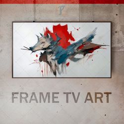 Samsung Frame TV Art Digital Download, Frame TV Art Abstract portrayal of a wild wolf, TV art Red sun, Bold strokes oil