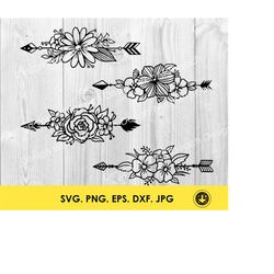 Floral arrows svg, Boho svg, Arrow SVG, Floral wreath svg, Arrow with flowers svg, Bride svg, Wedding svg, Silhouette Sv