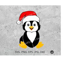 Penguin Santa Hat Svg File, Penguin with Hat Svg, Christmas Svg File, Penguin Svg, Christmas Cut File, Christmas Animals
