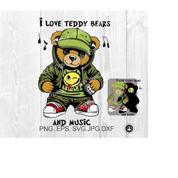 Music Teddy Bear Wearing Headphones Svg Png,T-shirt Sublimation Digital file hip hop cool teddy bear svg png cut cricut,