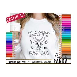 Easter Coloring SVG PNG, Happy Easter Svg, Happy Easter Svg, Easter Svg, Easter Bunny Svg, Easter Girl Svg, Coloring Pag
