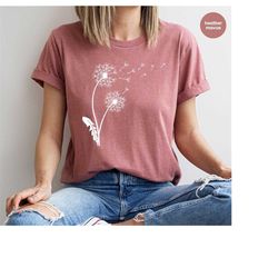 dandelion t-shirt, floral shirts, gift for her, graphic tees for women, wild flower shirts, flowers vneck tshirt, spring