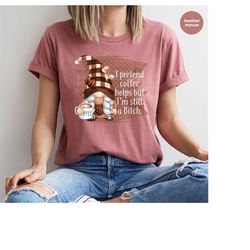 Funny Gnome Shirts, Coffee Gnome T-Shirt, Gnome Graphic Tees, Coffee Gifts, Sarcastic Shirts for Women, Gnome Gifts for