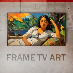 Samsung Frame TV Art Digital Download, Frame TV portrait resting woman, Frame TV Paul Gauguin style, calm atmosphere