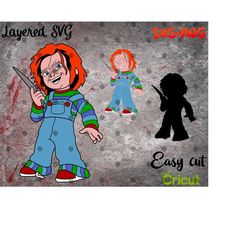 Layered SVG Chucky with a knife for Cricut, Horror Svg, Vinyl File, Ghost svg and png, Horror Movie svg