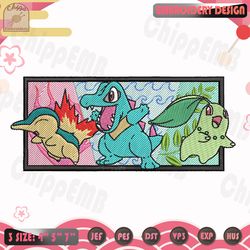 Cyndaquil Totodile Chicorita Embroidery Design, Pokemon Embroidery Design, Anime Embroidery, Machine Embroidery Designs