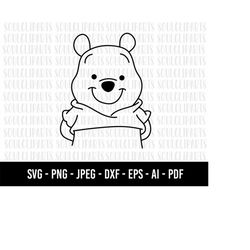COD982-Winnie the pooh svg, winnie the pooh clipart, outline, cutting files, Pooh face svg, bear Png, shirt files for cr