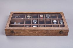 Personalized Wooden Watch & Sunglasses Organizer Box: Elegant Storage with Custom Engraving and Cushions Included