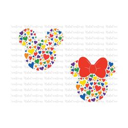 Colorful Heart Mouse Icon Bundle For Valentine Svg, Family Trip Svg, Vacay Mode Svg, Magic Couple, Heart, Love Svg