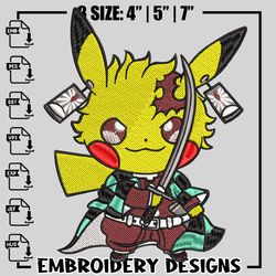 Pikachu Tanjiro embroidery design, Pokemon embroidery, Anime design, Embroidery file, Instant download