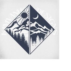 Geometric Mountain Scene svg & dxf Solid Color Cut Files, Printable png for Sublimation and Mirrored jpeg for Iron On .