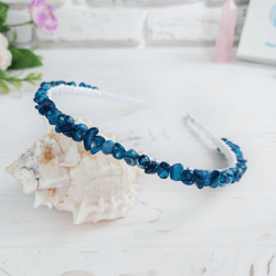 Boho wedding blue Coral crystal crown, Beaded bridal tiara, Jeweled headpiece bridesmaid, Christmas women headband gift