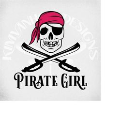Pirate Girl svg and dxf Cut Files, Printable png and Mirrored jpeg, Instant Digital Download