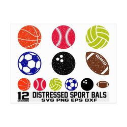 Distressed Sports SVG/ Grunge Baseball/ Football/ Basketball/ Bowling/ Volleyball/ Soccer/ Cut Files/ Cricut/ Silhouette