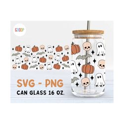 retro halloween png, libbey 16oz can shaped glass svg, spooky season glass can wrap, svg digital download, instant downl