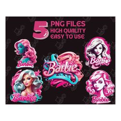 5 High-Quality Barbie PNG Package - Elevate Your Creative Ventures with Instantly Accessible Barbie PNGs, Retro Girl PNG