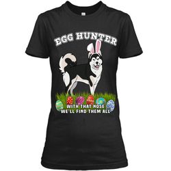 Easter Egg Hunting Dog Bunny Alaskan Malamute Shirt Ladies Custom