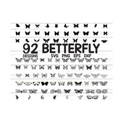 92 x Butterfly SVG / Png300ppi / EPS / Dxf / Cute Butterfly / Cricut / Silhouette / Butterflies SVG cutting files / Clip
