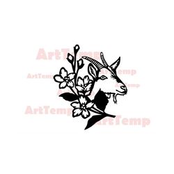 Goat SVG, cute Animal DXF cut file, svg for cricut, dxf for laser cnc, Goat flowers, Farm clipart vector wood wall art,