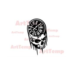 Skull with a clock DXF, SVG cut file, svg for cricut, dxf for laser cnc, plasma, papercut template, vector wood wall art