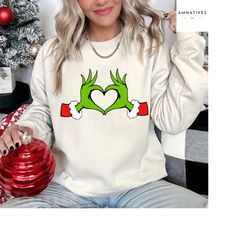 Grinch Hand Sweatshirt, Grinch Heart Sweatshirt, Christmas Sweatshirt, Grinch Christmas Shirt, Grinch Shirt