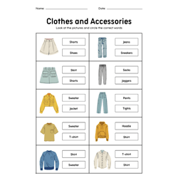White Colorful Clothes And Accessories Vocabulary Worksheet PDF