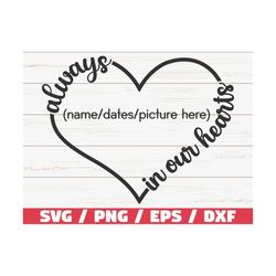 Always In Our Heart SVG / Cut File / Cricut / Commercial use / Instant Download / Silhouette / Memorial SVG / In Loving