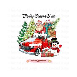 Christmas Png, Santa riding on red truck with trees snowman gifts png, Western, Christmas, Hot Cocoa, Movies, Sublimatio