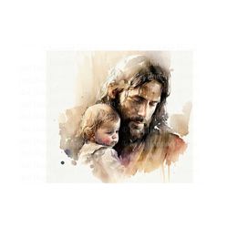 2 Jesus Christ and Child Watercolor Baptism Art JPG PDF Digital Download bible story Walking with Jesus  I am a Child of