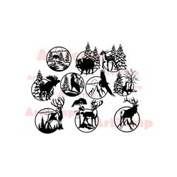 Winter wildlife scenes SVG, Animals DXF, svg for cricut, dxf for laser cnc, plasma, papercut template, wildlife clipart
