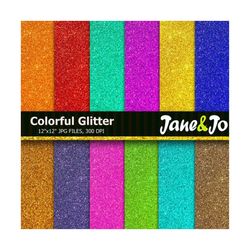 Glitter Digital Paper,Colorful sparkles ,Glitter Texture Background ,Glitter Digital Paper Set ,Instant Download,Glitter