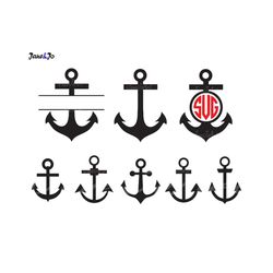 Anchor SVG, Nautical svg, Anchor Monogram Frames Svg, Anchors svg, Anchors svg, Anchor split monogram svg, for Silhouett