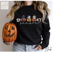 Cat Spooky Season Crewneck Sweatshirt | Halloween Kitty Sweatshirt | Cute Fall Halloween Jack O Lantern Shirt | Witch Ca