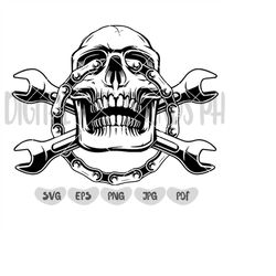 Skull with chain and wrenches Svg, Skull Mechanic Svg File, Mechanic Svg, Mechanic Shirt, Mechanic Skull Svg, Wrenches S
