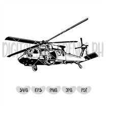 Black Hawk Helicopter SVG | Army Military Decal Sticker Graphics | Silhouette Cameo Cut File Printable Clipart Vector Di