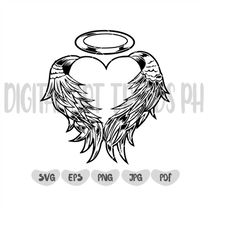 Angel Wings svg, Memorial svg, Wings svg, Angel svg, Heart svg, svg for silhouette, Instant Digital Download, Svg for cr