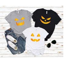 Jack-O-Lantern Shirt, Custom Halloween Pumpkin Face T-Shirt, Halloween Family Shirts, Pumpkin Family Face, Halloween Par