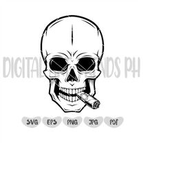 Skull with Cigar svg | Skull with Cigar Clipart | Gothic Cigarette Smoking Stencil | Tobacco Cut File | Skull Clipart |