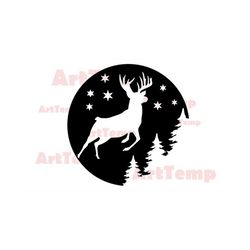 Deer scene SVG, Christmas scene cut file, svg for cricut, dxf for laser cnc, papercut template, wildlife clipart, vector