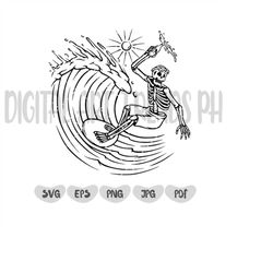 Surfing Skeleton SVG, Surf T-Shirt Logo Graphics, Cut Files, Surfer Skeleton Svg, Surfer Svg, Surfing Svg, Surfer Clipar