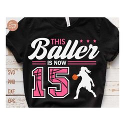 this baller is now 15 svg, birthday girls basketball svg, 15th birthday girl svg, basketball birthday svg, basketball pa