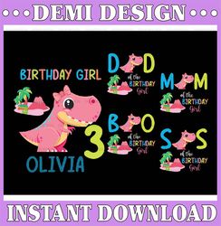 Family Matching Dinosaur Birthday Girl Svg, Cute Pink Dino Personalized Birthday Png, Digital Download