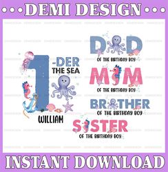 Personalized Name And Age Matching Family Oneder the Sea Png, Octopus Birthday Png, Family Matching birthday Png, Digita