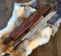 Handmade 18 Inches Carbon Steel Long Viking Seax Short Sword With Leather Sheath