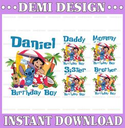 Personalized Name And Age Lilo and Stitch Png, Family Birthday Stitch Png, Lilo and Stitch Family Boy Girl Png, Digital