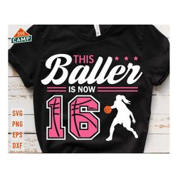 this baller is now 16 svg, birthday girl basketball svg, 16th birthday girl svg, basketball birthday svg, basketball par