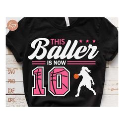 this baller is now 10 svg, birthday girls basketball svg, 10th birthday girl svg, basketball birthday svg, basketball pa