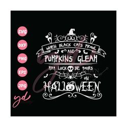 When Cats Prowl Svg Png | Halloween Black Cats Witch Hat Spider Skull Pumpkin Svg | May Luck Be Yours On Halloween Svg P