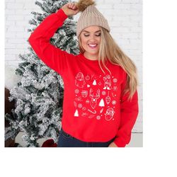 cute christmas elements, sweatshirt, gift idea, minimal christmas tee, sweater gift, christmas gifts for her, gifts for